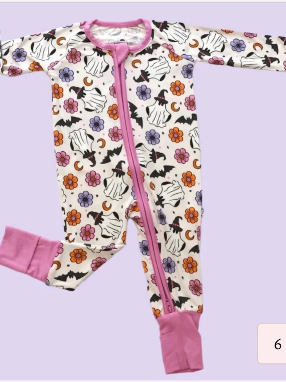 Lighthouse Girls' Halloween Ghost Print One-Piece Footie Pajamas - Pink Trim